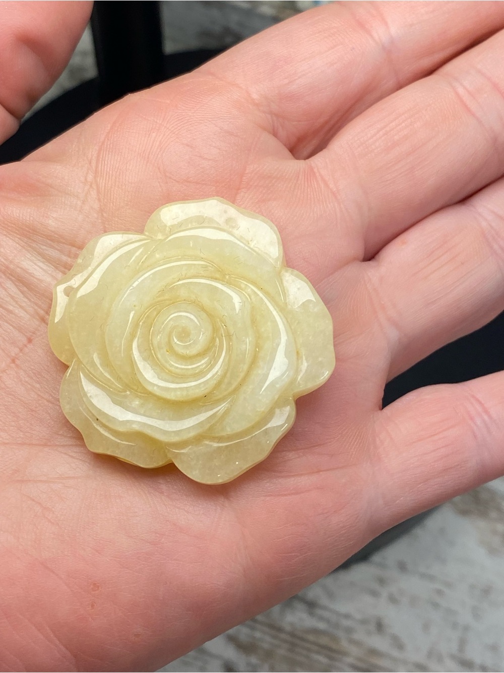 Yellow Fluorite. Rose Carved Pendant - Women Jewelry